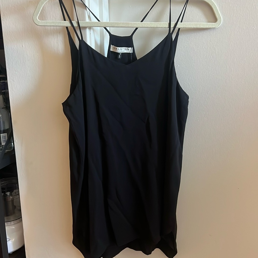 Halston heritage satin black tank top